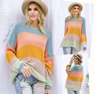 STRIPE COLORBLOCK COZY THICK KNIT SWEATER